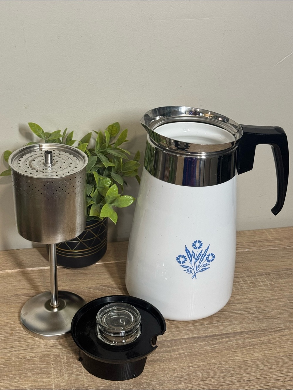Vtg Corning Ware 9 Cup Cornflower Coffee Pot Carafe Glass Thermal Percolator MCM